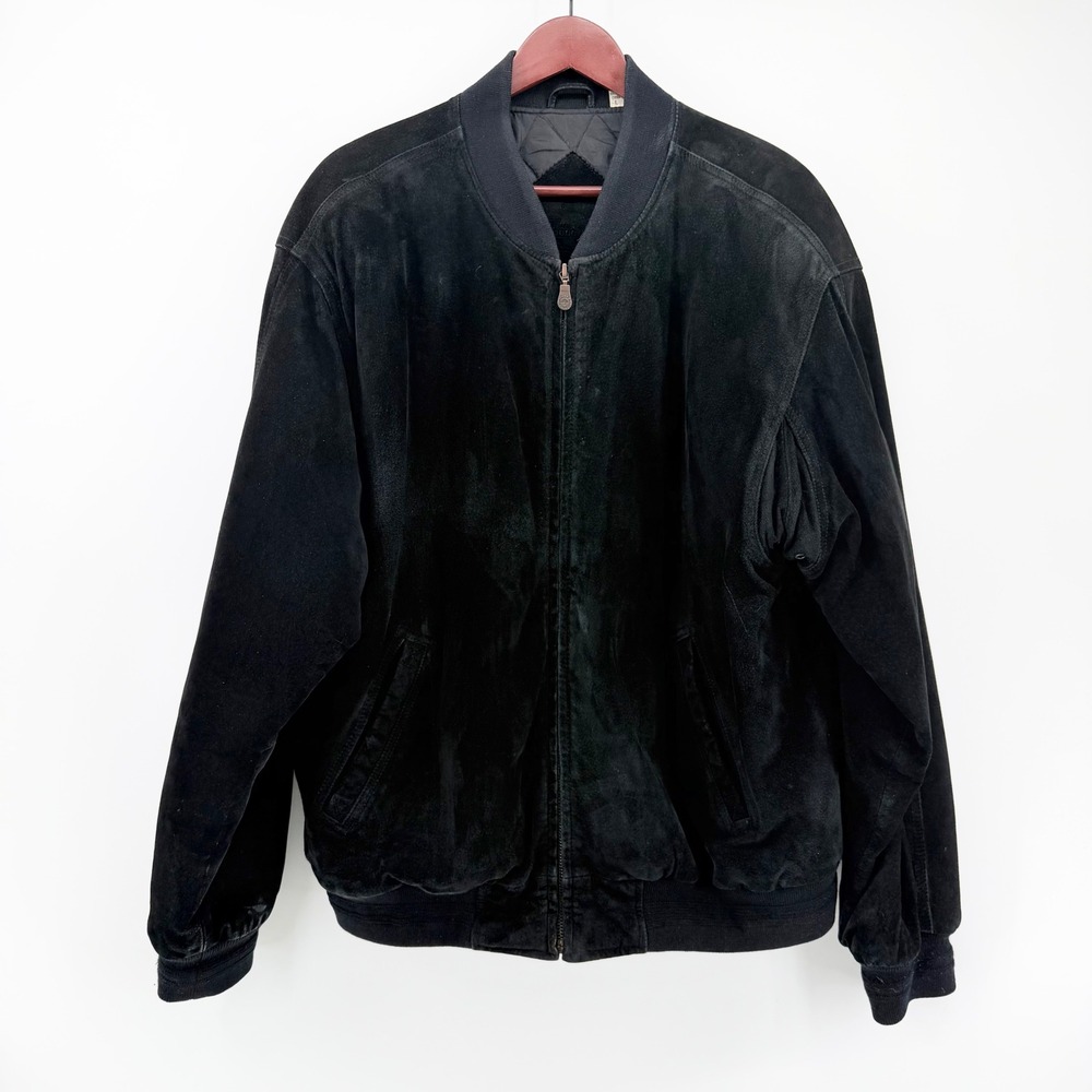 Roundtree & Yorke Mens Large Bomber Jacket Black Vintage 90s Suede Leather